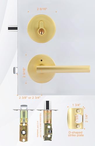 GoldenWarm Gold Door Handle Modern Deadbolt Set