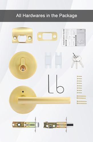 GoldenWarm Gold Door Handle Modern Deadbolt Set