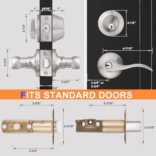 Probrico 4-Pack Door Knobs With Deadbolts Set Satellite Nickel Finish