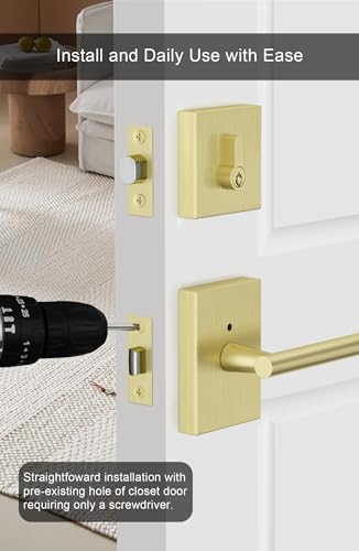 GoldenWarm Gold Door Handle with Deadbolt