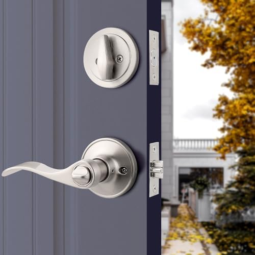 Probrico 4-Pack Door Knobs With Deadbolts Set Satellite Nickel Finish