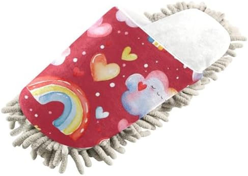Burbuja Valentine Rainbows Mop Slippers - Quick-Clean Washable No-Mess Unisex Design