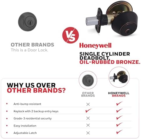 Honeywell Deadbolt Set with 2 Keys Oil Rubbed Bronze 3x5x85 inches