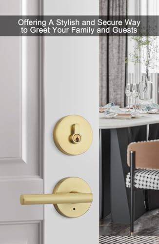 GoldenWarm Gold Door Handle Modern Deadbolt Set