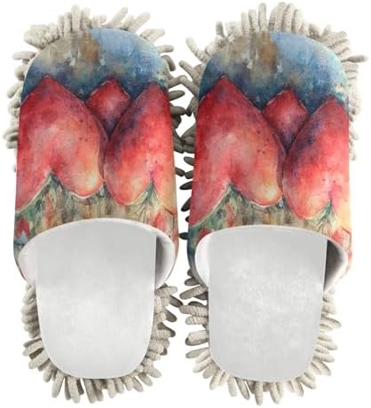 Burbuja Valentine Hearts Mop Slippers - Washable Cleaning Slippers for Home