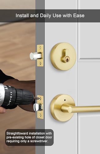 GoldenWarm Gold Door Handle Modern Deadbolt Set
