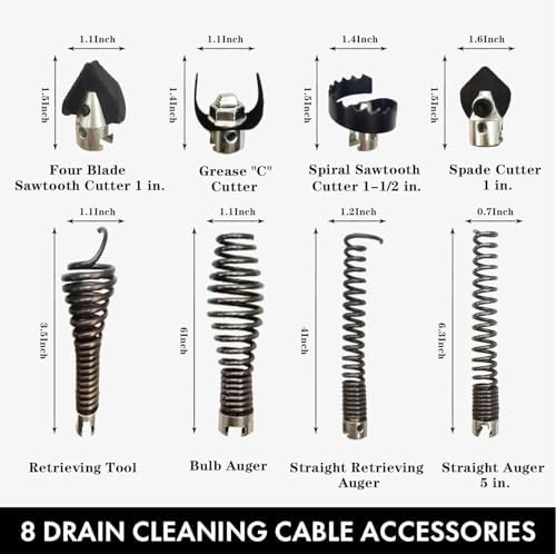 9-Piece Drain Cleaning Set for Heavy-Duty Cables