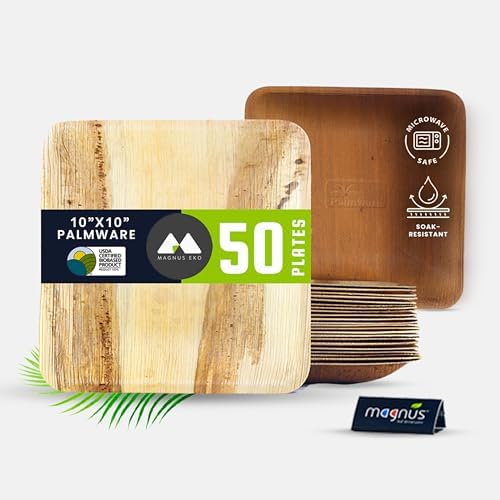 Natural Bamboo Disposable Plates Eco-Friendly 10x10 inch 50 Pack