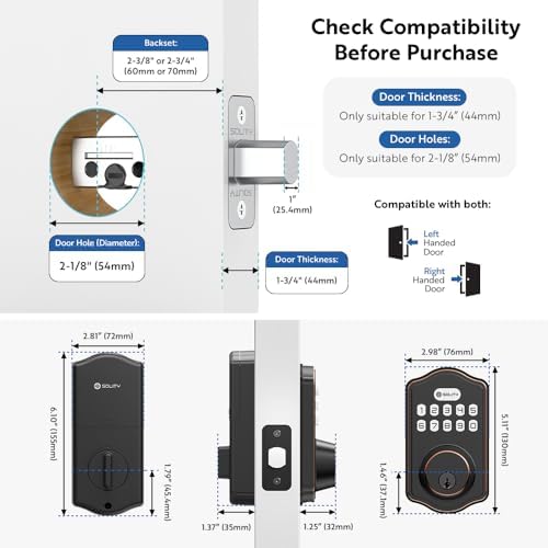Solity Smart Digital Smart Door Lock - Oil Rubbed Bronze Keypad