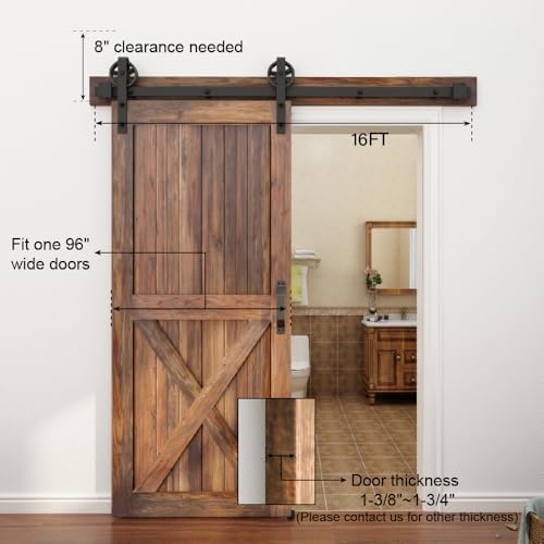 WINSOON 5-16FT Single Wood Sliding Barn Door Hardware Kit