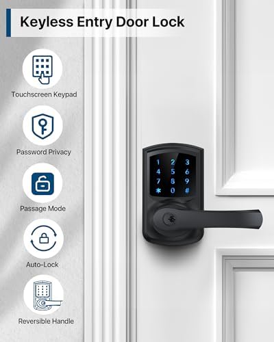 Keyless Entry Door Lock with Touchscreen Anti-Peep Security Matte Black Handle