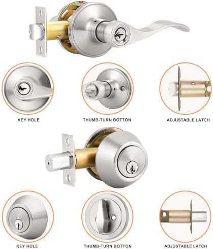 Probrico 4-Pack Door Knobs With Deadbolts Set Satellite Nickel Finish
