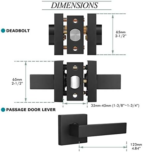 5-Piece Door Lock Set Reversible Passage Lever for Home Use