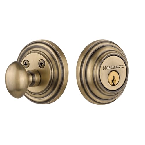 Nostalgic - Classic Rosette Single Cylinder Deadbolt in Antique Brass
