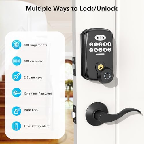 Matte Black Entry Door Lock Set - Advanced Security with 2 Lever Handles