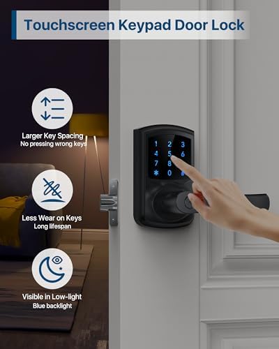 Keyless Entry Door Lock with Touchscreen Anti-Peep Security Matte Black Handle