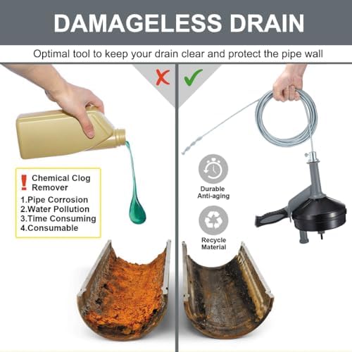 Professional Drain Auger 25FT Steel Clog Remover with Gloves Kitchen Bathroom Shower Sink