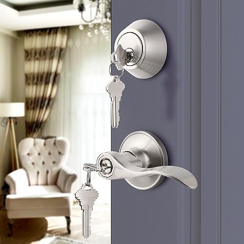 Probrico 4-Pack Door Knobs With Deadbolts Set Satellite Nickel Finish