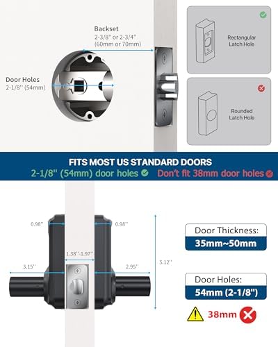 Keyless Entry Door Lock with Touchscreen Anti-Peep Security Matte Black Handle