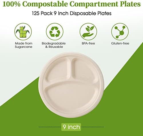 Compostable 3-Compartment Plates