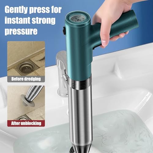 Stainless Steel Toilet Plunger Blaster with Real-Time Barometer