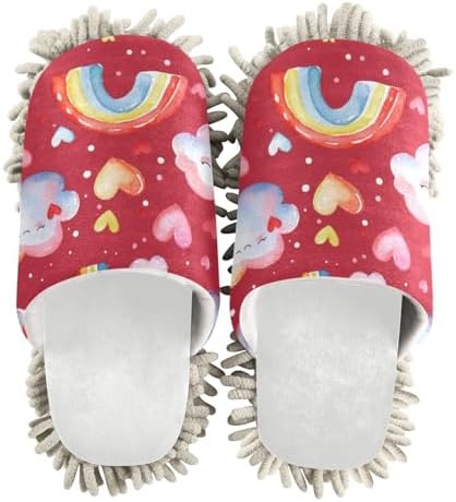 Burbuja Valentine Rainbows Mop Slippers - Quick-Clean Washable No-Mess Unisex Design