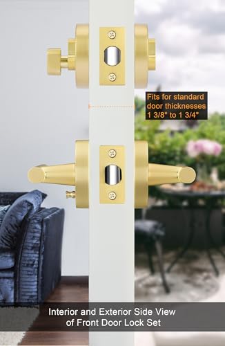 GoldenWarm Gold Door Handle Modern Deadbolt Set