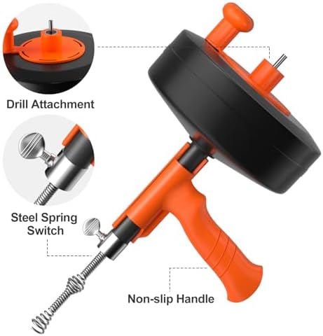 Efficient 35ft Steel Drain Auger with Gloves Storage Bag