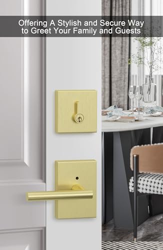 GoldenWarm Gold Door Handle with Deadbolt