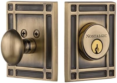 Nostalgic Antique Brass Door Knob - Mission Style Deadbolt