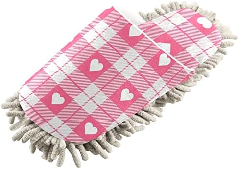 Xigua Valentines Day Heart Plaid Microfiber Slippers Clean House