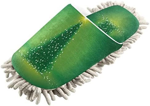 Xigua Microfiber Slippers Green Christmas Tree Washable Mop Shoes