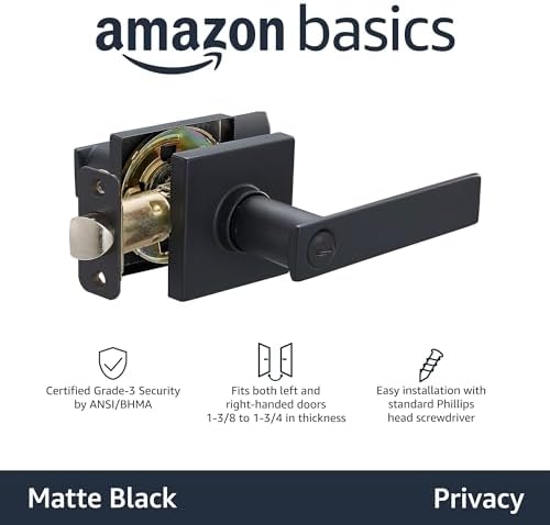 Amazon Basics Door Lever Kit - Matte Black 6-Pack