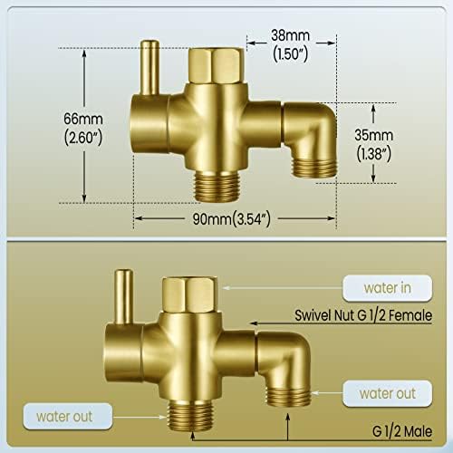 Safe Reliable Metal Shower Diverter Brushed Gold
