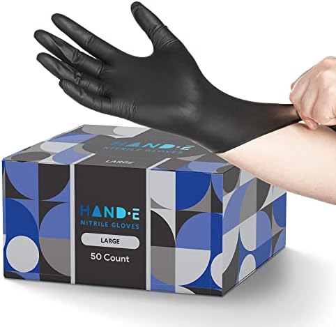 Hand-E Touch Black Nitrile Gloves Large 50 Count