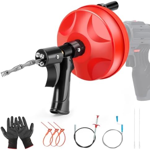 Upgrade Plumbing Snake Drain Auger 25FT Automatic Retract with Dual Mode