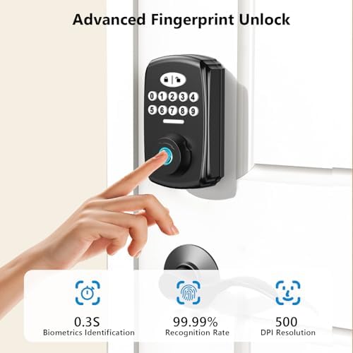 Matte Black Entry Door Lock Set - Advanced Security with 2 Lever Handles
