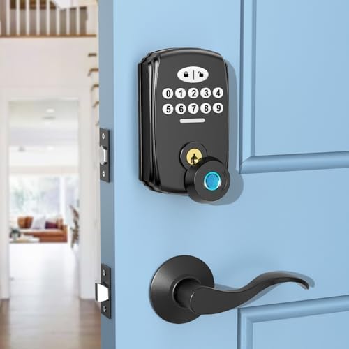 Matte Black Entry Door Lock Set - Advanced Security with 2 Lever Handles