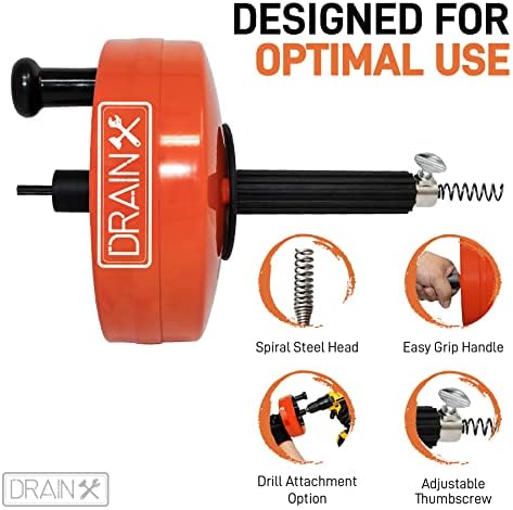 DrainX Power Pro 25-FT Steel Auger for Plumbing Excellence