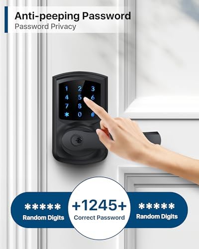 Keyless Entry Door Lock with Touchscreen Anti-Peep Security Matte Black Handle