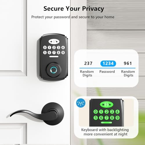 Matte Black Entry Door Lock Set - Advanced Security with 2 Lever Handles
