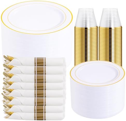 Stunning 350-Piece Gold Plastic Dinnerware Set for Parties
