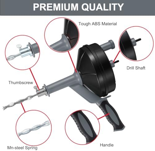 Professional Drain Auger 25FT Steel Clog Remover with Gloves Kitchen Bathroom Shower Sink