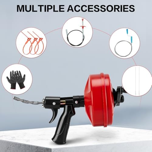 Upgrade Plumbing Snake Drain Auger 25FT Automatic Retract with Dual Mode