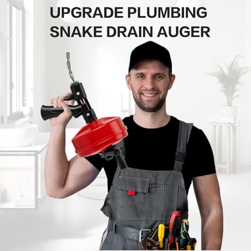 Upgrade Plumbing Snake Drain Auger 25FT Automatic Retract with Dual Mode