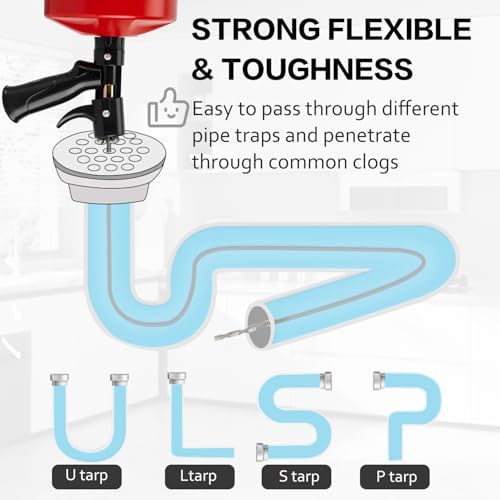 Upgrade Plumbing Snake Drain Auger 25FT Automatic Retract with Dual Mode