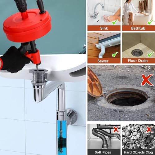 45FT Plus 10-in-1 Drain Snake Auger for Kitchen Bathroom Cleaning