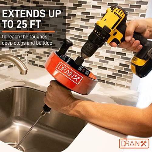 DrainX Power Pro 25-FT Steel Auger for Plumbing Excellence