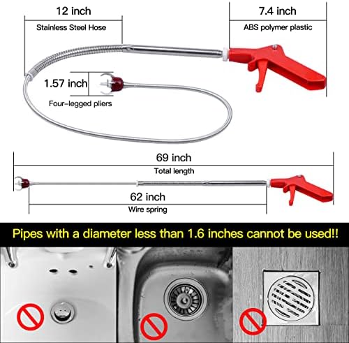69 Toilet Auger Grabber Tool Heavy Duty Pipe Cleaner for Home Businesses