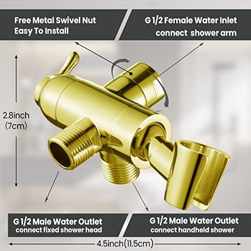 G12 Brass Shower Diverter Valve with Gold Finish for Handheld Fixed Showers